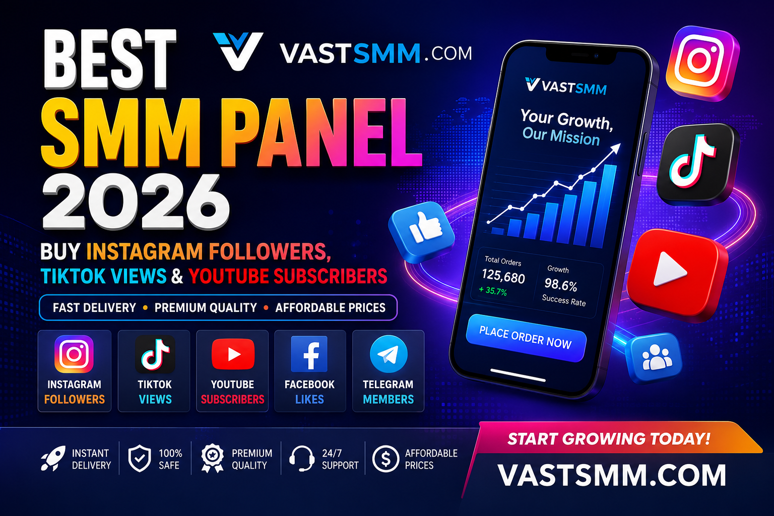 Best SMM Panel 2026 – Buy Instagram Followers, TikTok Views & YouTube Subscribers | Vastsmm